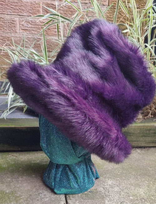 7 inch Tall Purple Black Faux Fur Hat-JK Style Hat-Space Cowboy Hat-Fake Fur Black Hat- Stovepipe Hat- Black Fur Top Hat-Top Hat-Halloween