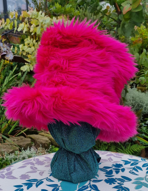 6 inch Tall Shaggy Pink Faux Fur Hat-JK Style Hat-Space Cowboy Style Hat-Fake Fur Pink Hat- Stovepipe Hat-Top Hat-Halloween-Pink Hat